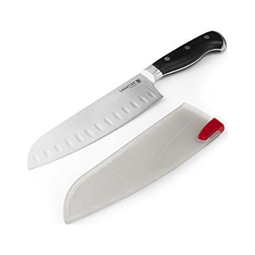 Sabatier Forged Stainless Steel Santoku Knife with EdgeKeeper Self-Sharpening Sheath, 7-Inch