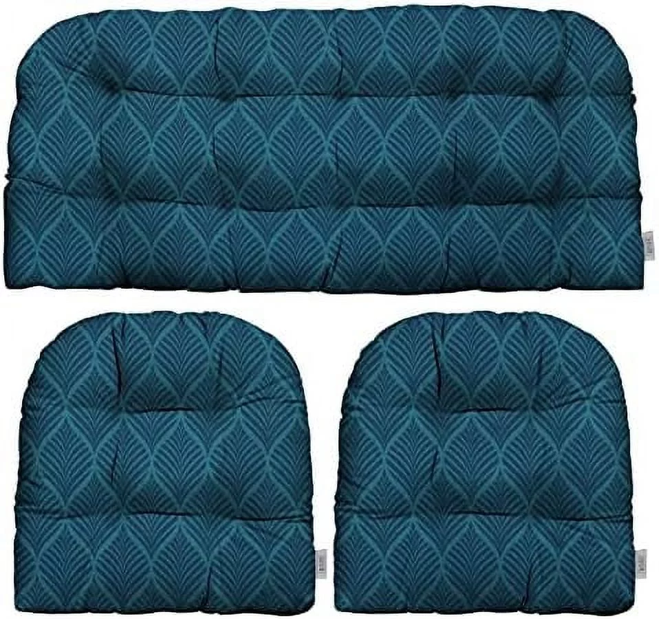 TQSBRZJ RSH Décor  3 Piece Tufted Wicker Settee and Chair Cushion Set | Indoor/Outdoor All Weather Polyester Fabric | Reversible | 1 Loveseat 41\u201D x 19" & 2 U-Shape 19" x