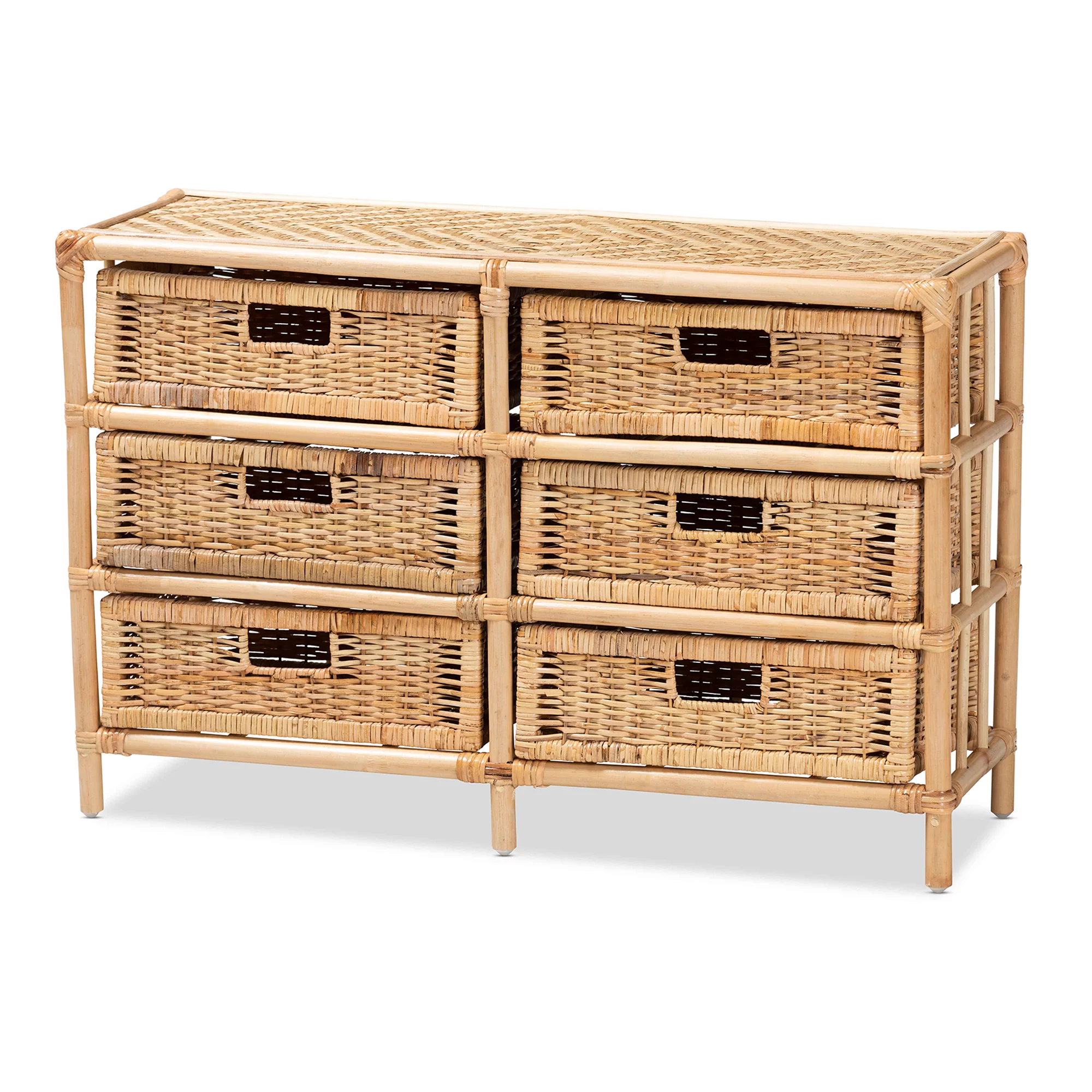 bali & pari Dariana Rattan BOHO Storage Cabinet, 6-Drawer, Natural Brown