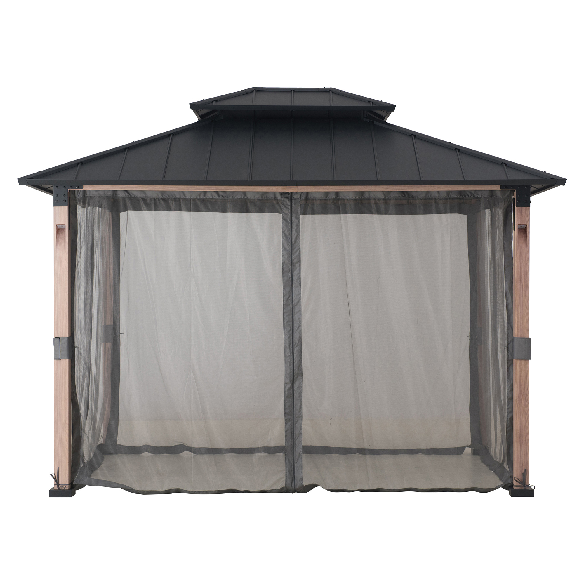 Sunjoy 10 ft. x 12 ft. Hardtop Gazebo with Netting & LED Lights (Batteries operated) and Remote control