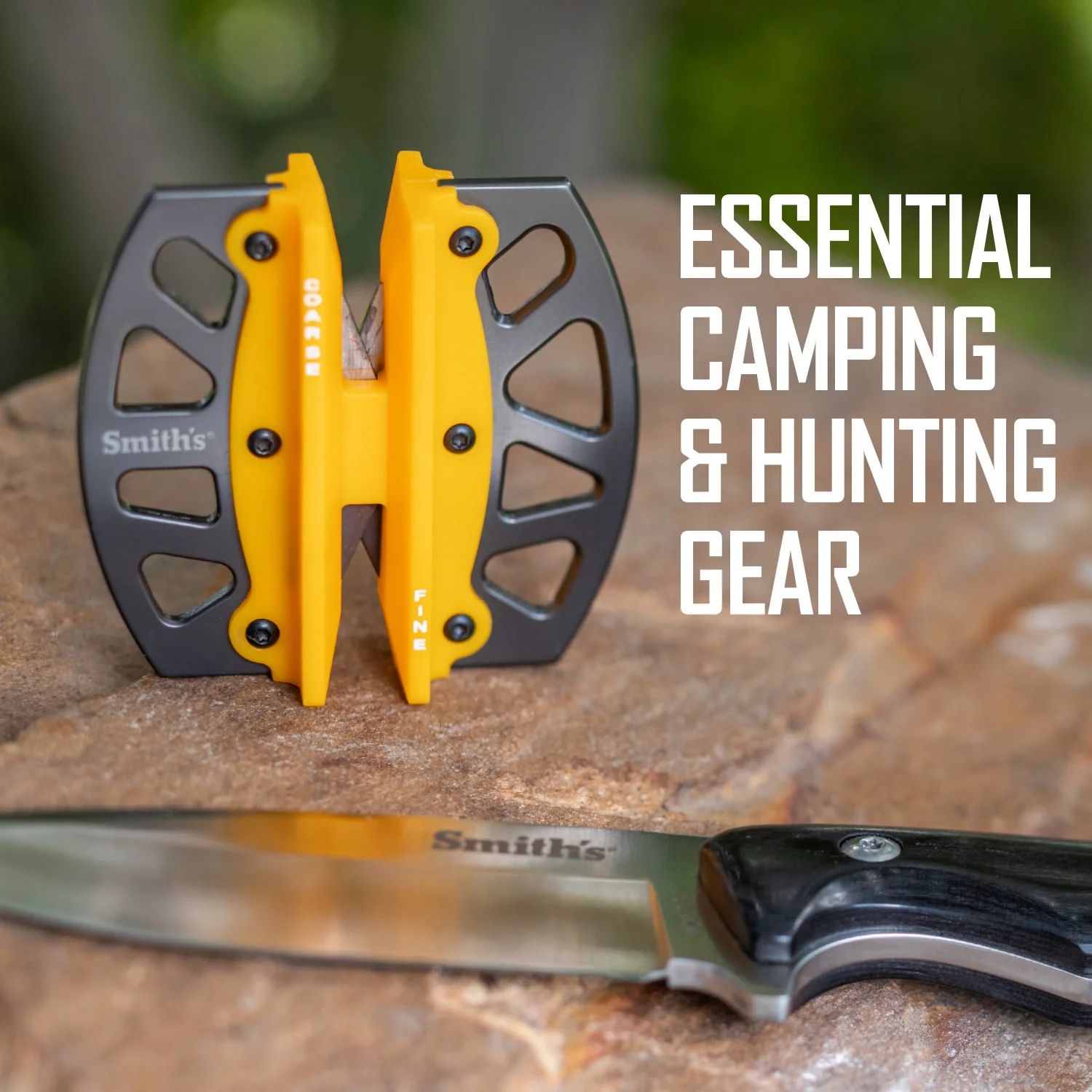 Smith’s 51176 Stainless Steel 2-Step Knife Sharpener - Yellow - Preset Coarse & Fine Slots - Outdoor Handheld Knife Sharpener - Fishing, Hunting, Filet, Pocket Knives - Portable Compact Keychain Tool