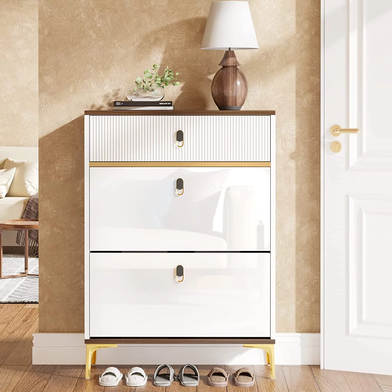 Tribesigns Slim Shoe Cabinet, Entryway Organizer with Flip Drawers & Metal Legs