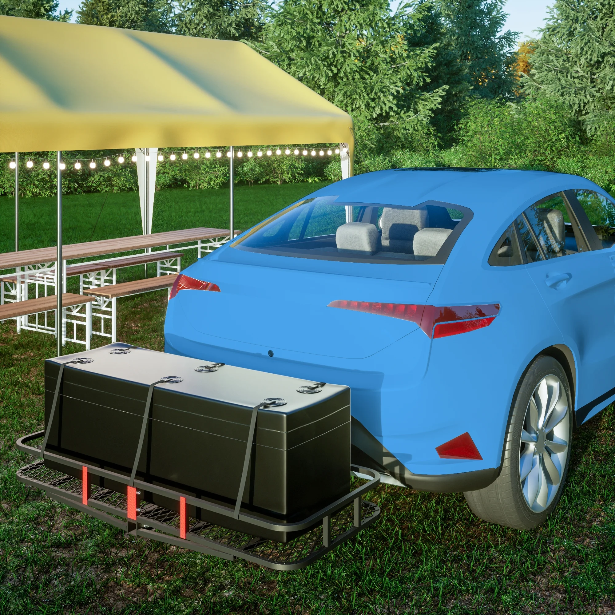 Aukfa Folding Hitch Cargo Carrier Hitch Rack Basket w/ Net,Weight Capacity 500 Lbs,Black