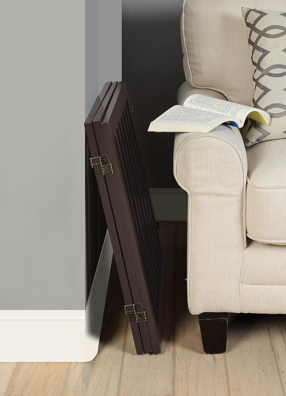 Flat Wooden 3 Panel Dog Gate Espresso Freestanding, 20