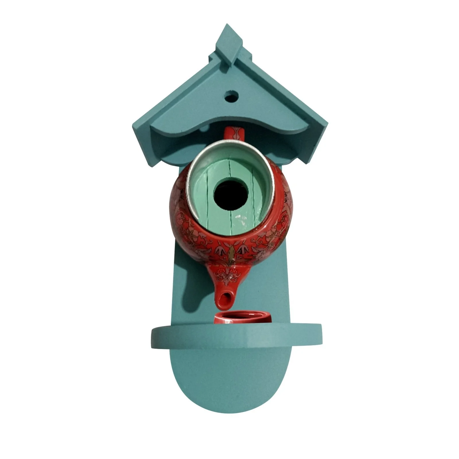 More Birds Replacement Flowers Teal Teapot Birdhouse Feeder Birdhouse And Hanging Garden Patio Exterior Decoration For Feeders Hummingbirds And Wild Birds
