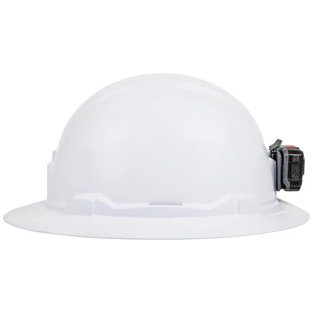 Klein Tools 60406RL Non-Vented Full Brim Hard Hat with Rechargeable Headlamp - White