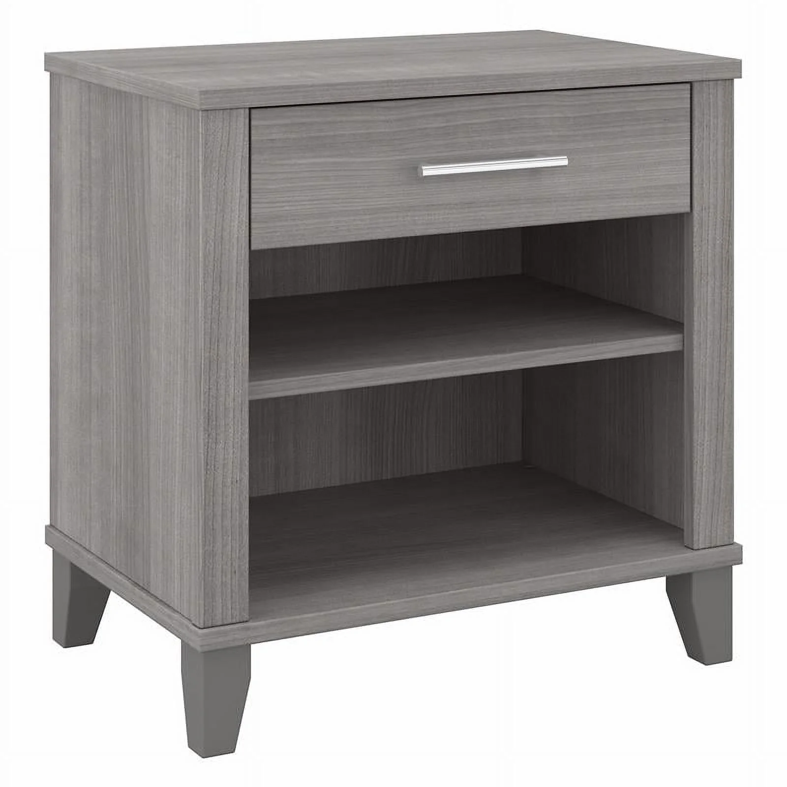 Pemberly Row Nightst& with Drawer & Shelves in Platinum Gray - Engineered Wood