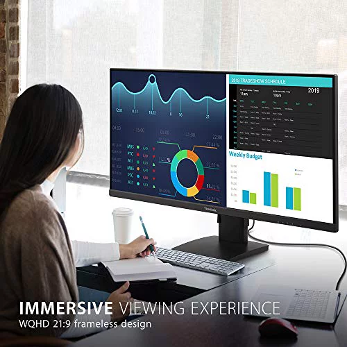 ViewSonic VA3456-MHDJ 34 Inch 21:9 UltraWide WQHD 1440p IPS Monitor with Ultra-Thin Bezels, Ergonomics Design, HDMI, and DisplayPort Inputs for Home and Office