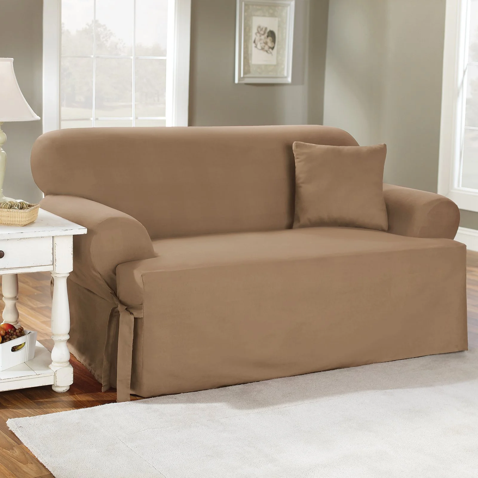 Home Trends Cotton Duck Sage T-Cushion Loveseat Slipcover