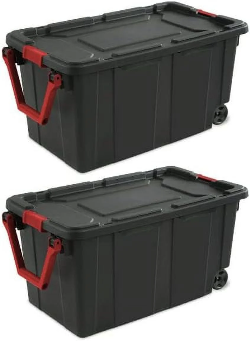40 Gallon Black Plastic Wheeled Industrial Storage Box,Set of 2