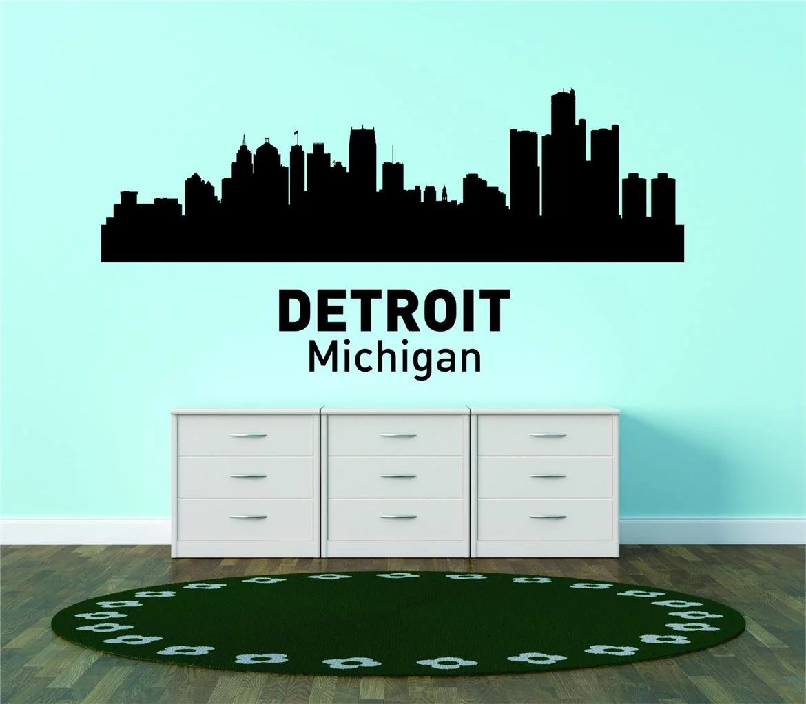 Detroit Michigan United States Major City Geoal Map Landmark Travel Trip Vacation B & B Breakfast Lunch Maps USA Holiday Weekend Decorating Ideas Girl Boy Wall Decal Sticker - Size: 20 Inch x 40 Inch