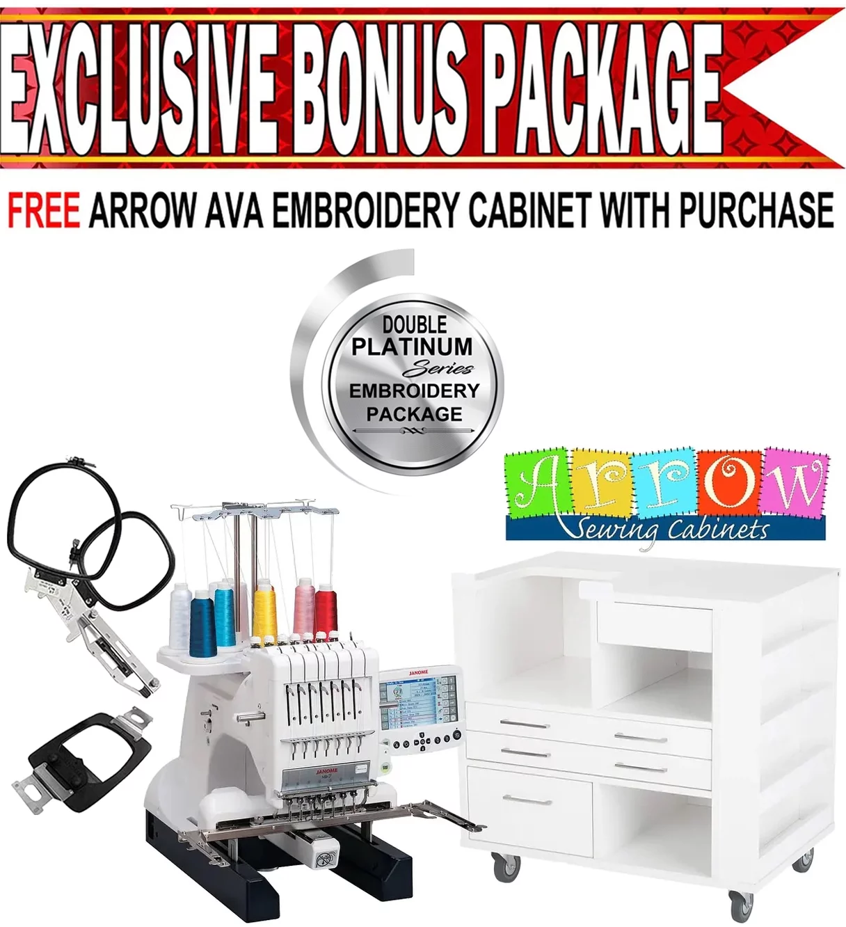 Janome MB-7 Seven-Needle Embroidery Machine w/ Double Platinum Embroidery Package!