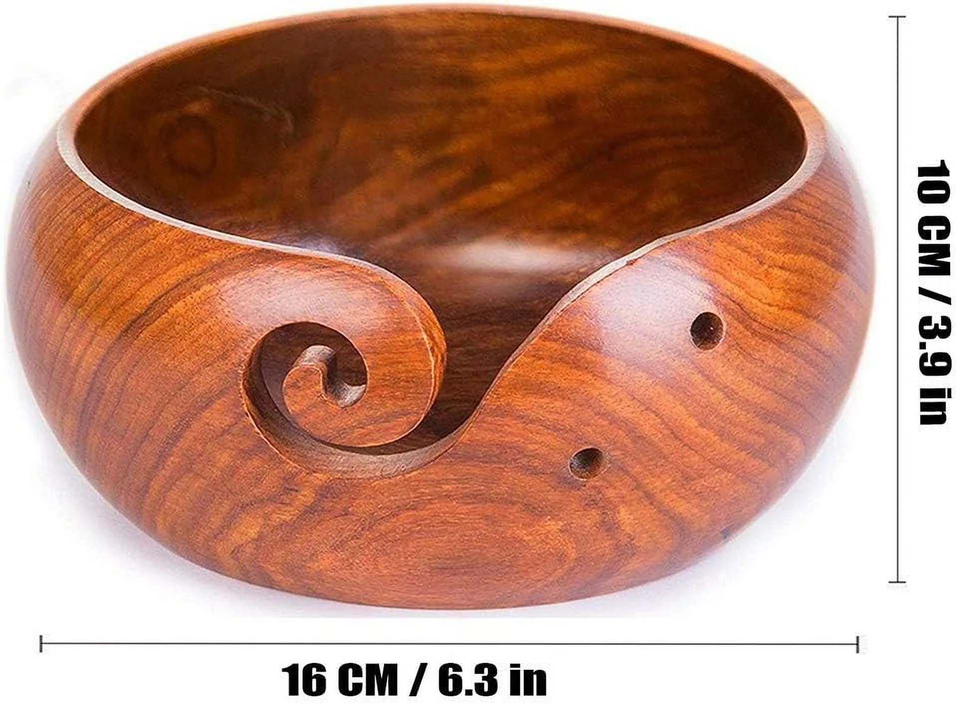 Bamboo Yarn Bowl with Lid - 6-Inch Handcrafted Storage for Knitting and Crochet - Artisanal Wooden Thread Holder with Carved Holes and Drills