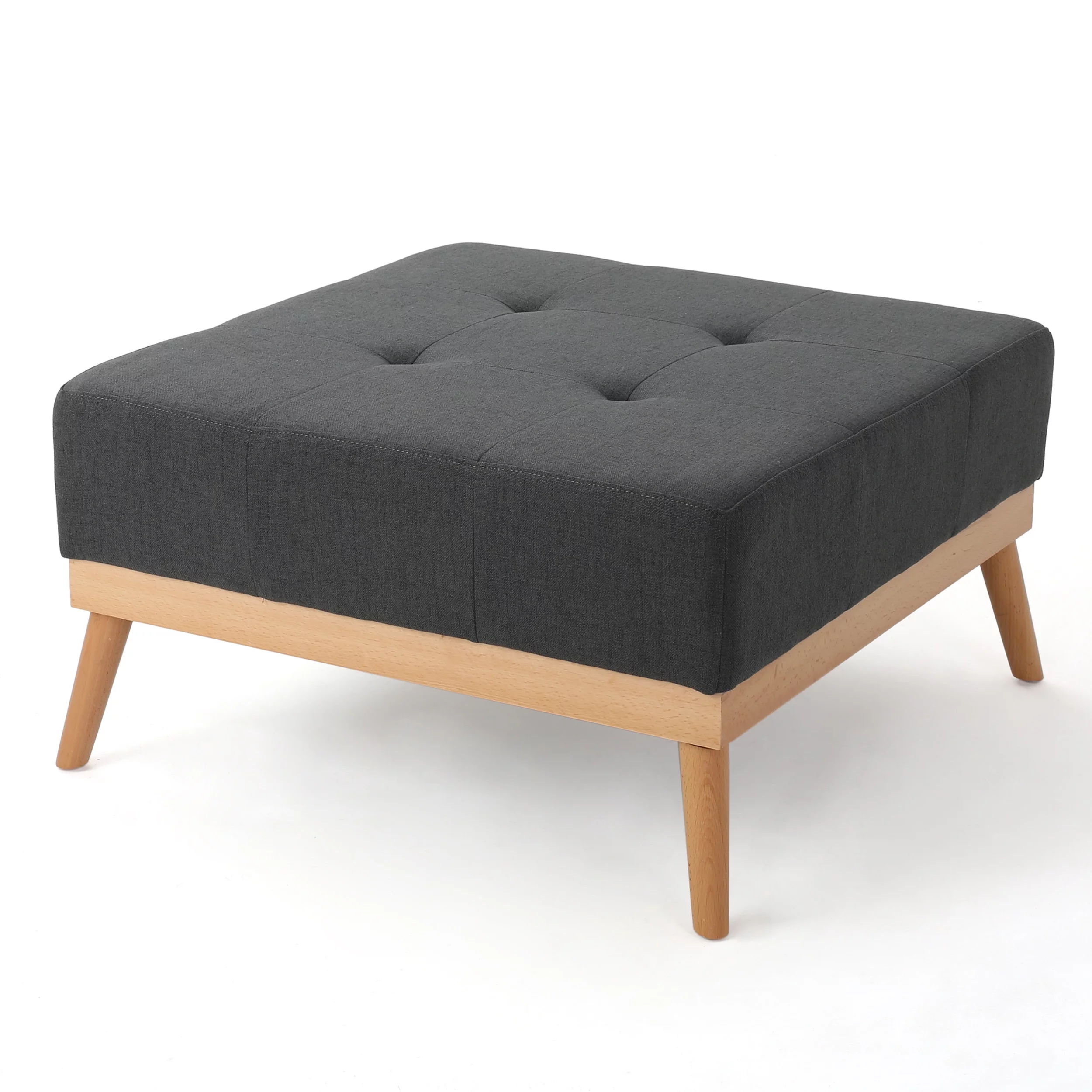LEYCAY Large Square Ottoman Coffee Table, Upholstered Button Tufted Ottoman with Solid Wood
