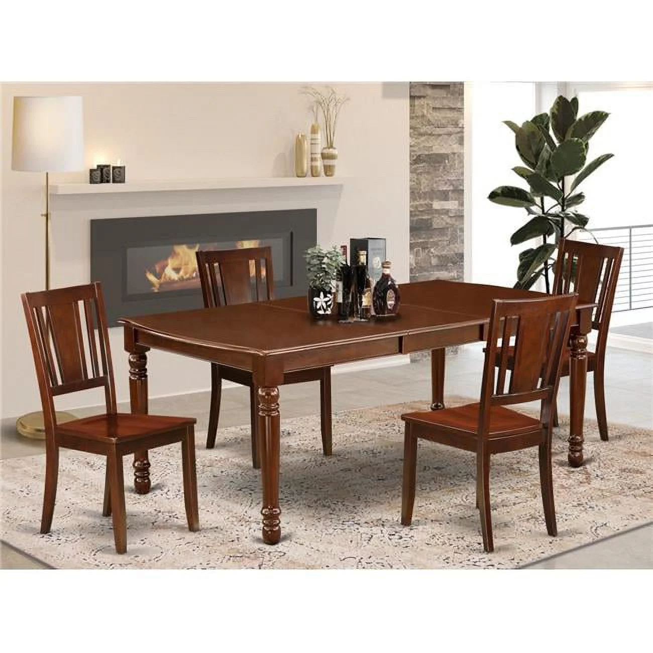 East West Furniture Dover 5-piece Traditional Wood Dining Set in Mahogany