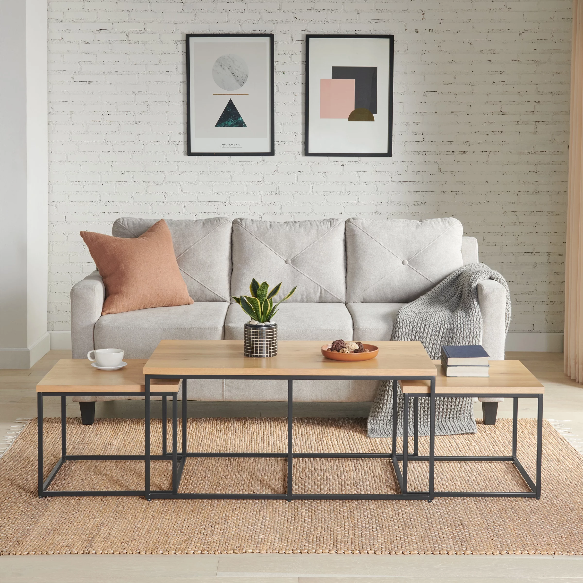 Lavish Home 3PC Modern Nesting Coffee Table Set with 2 Side Tables (Walnut)