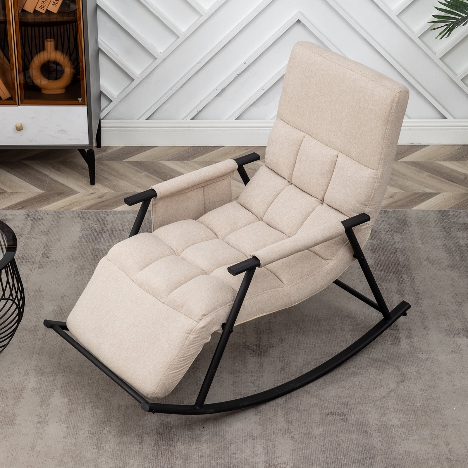 Mellcom Nursery Rocking Chair Accent Chair for Living Room, Bedroom, Balcony, Beige