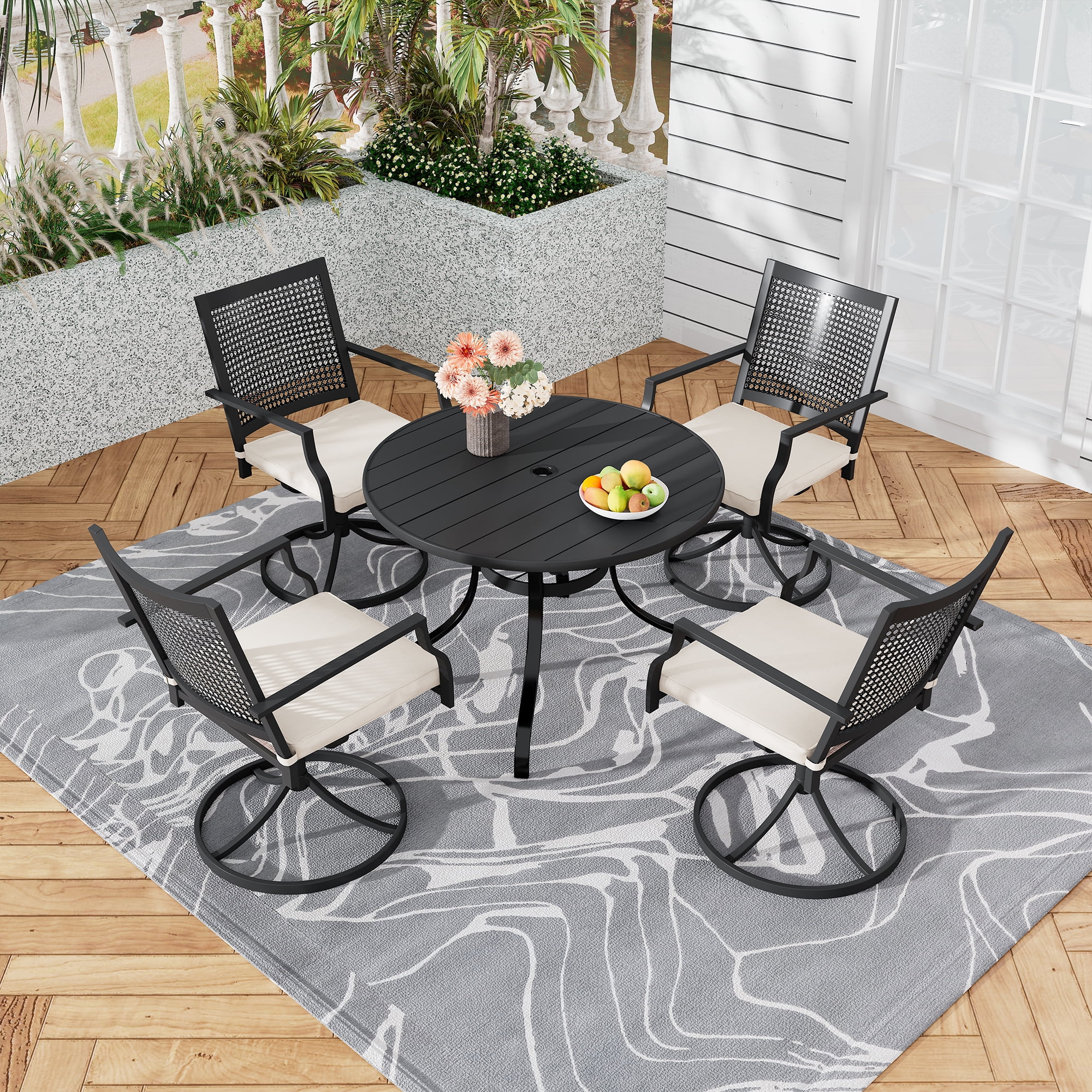 Boyel Living 5Pcs Outdoor Dining Set--Metal Patio Furniture Set with 4 PCS Cushioned Armchairs & 39