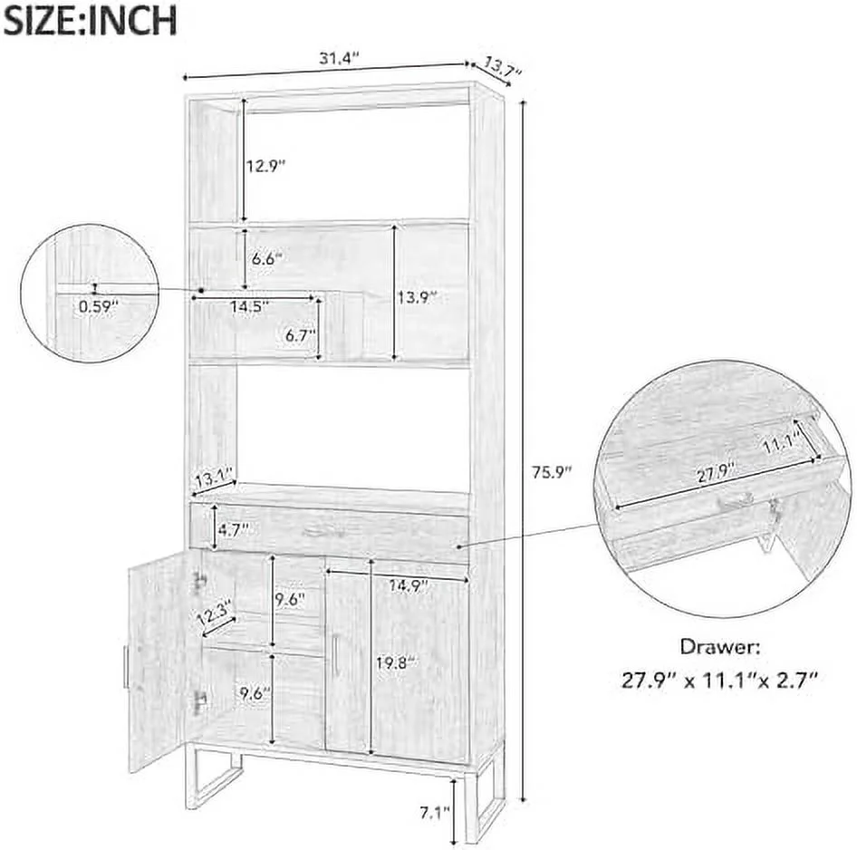 YFbiubiulife Industrial Bookcase 3 Tier Bookshelf Standing  Unit Bookshelf with  Drawer and LED Strip Lights Free Standing Tall Bookshelf for Living Room and Office