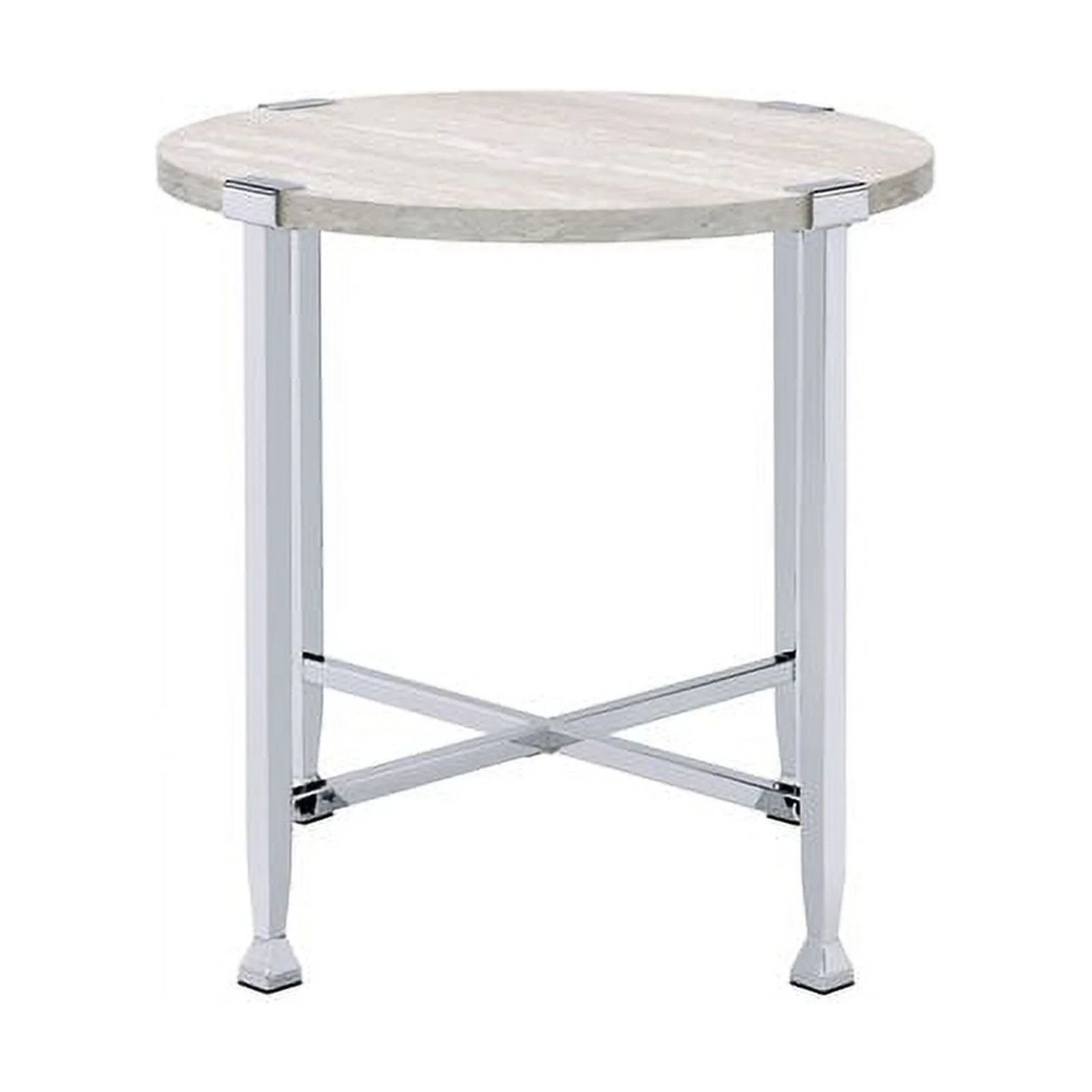 Bowery Hill Contemporary End Table in White Oak &Chrome