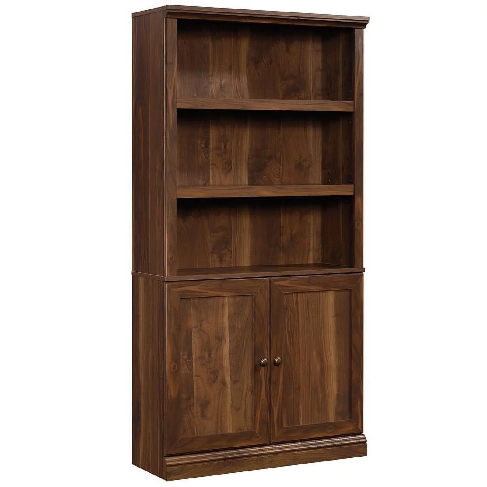 Pemberly Row 3-Shelf Tall Modern Engineered Wood Storage Bookcase in Walnut