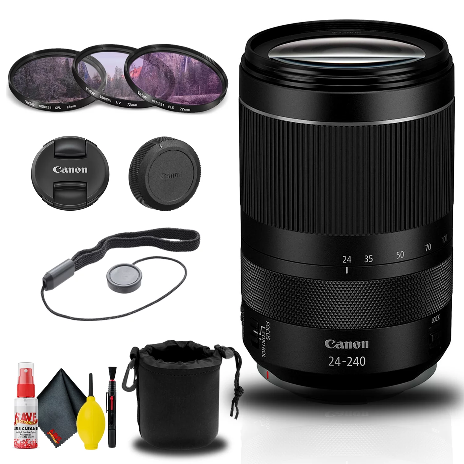 Canon RF 24-240mm f/4-6.3 IS USM Lens (3684C002) + Filter + Lens Pouch + More