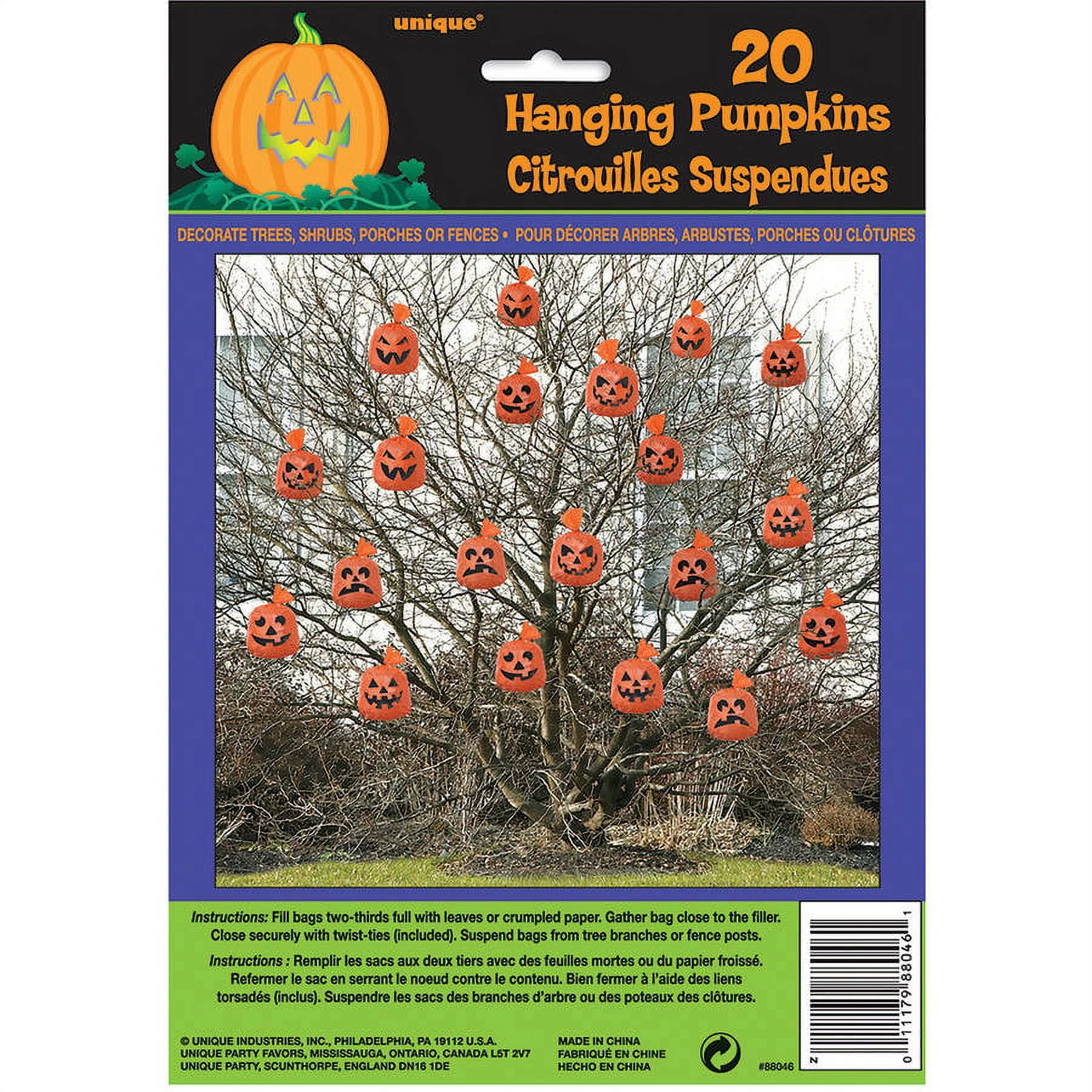 Pumpkin Halloween Plastic Hanging Leaf Bag Decorations, 20ct