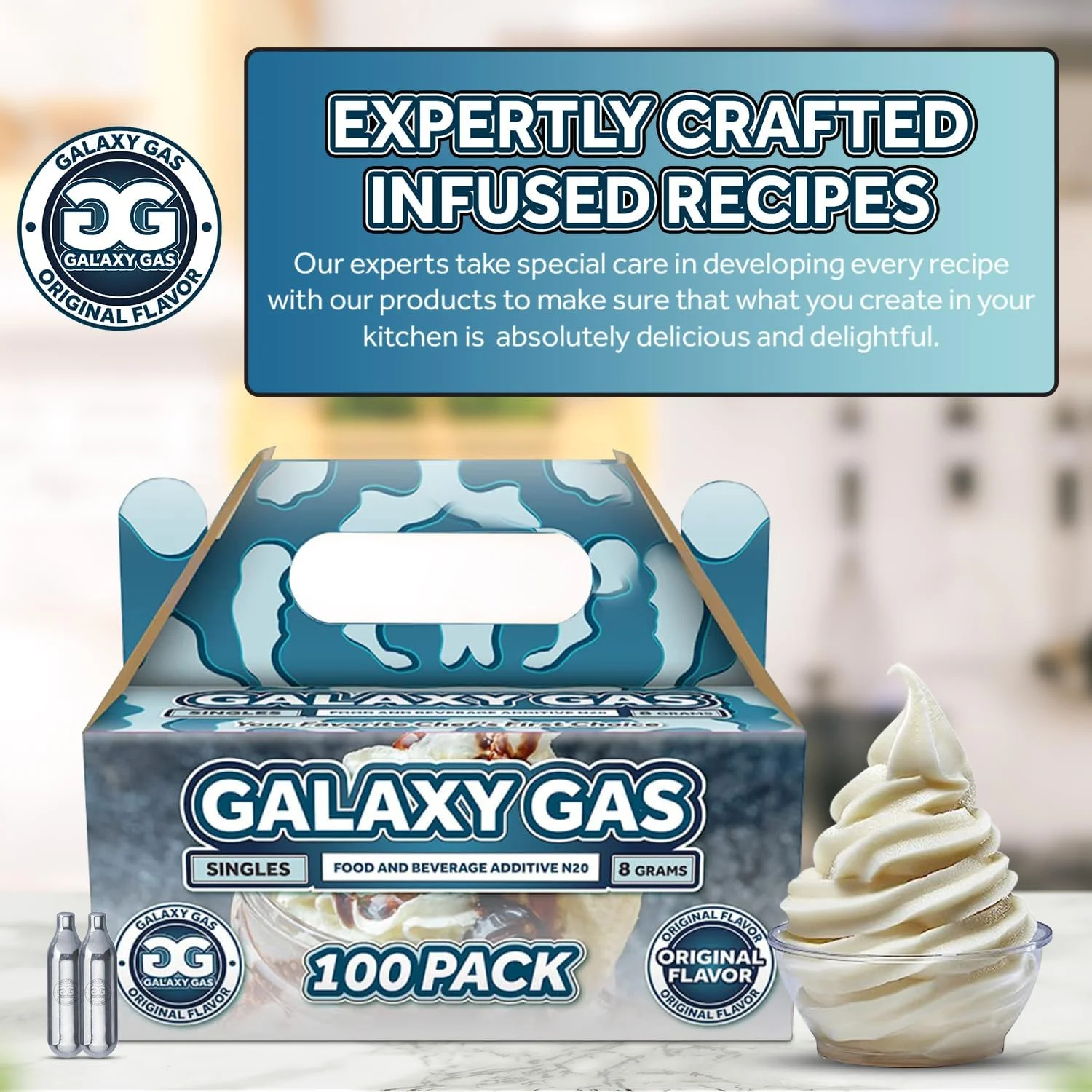Galaxy Gas Original Flavor Whipped Cream Chargers, Nitrous Oxide 8 Gram Whip Cream Charger, Whipped Cream Charger Set, N2O Charger Set, 600 Counts