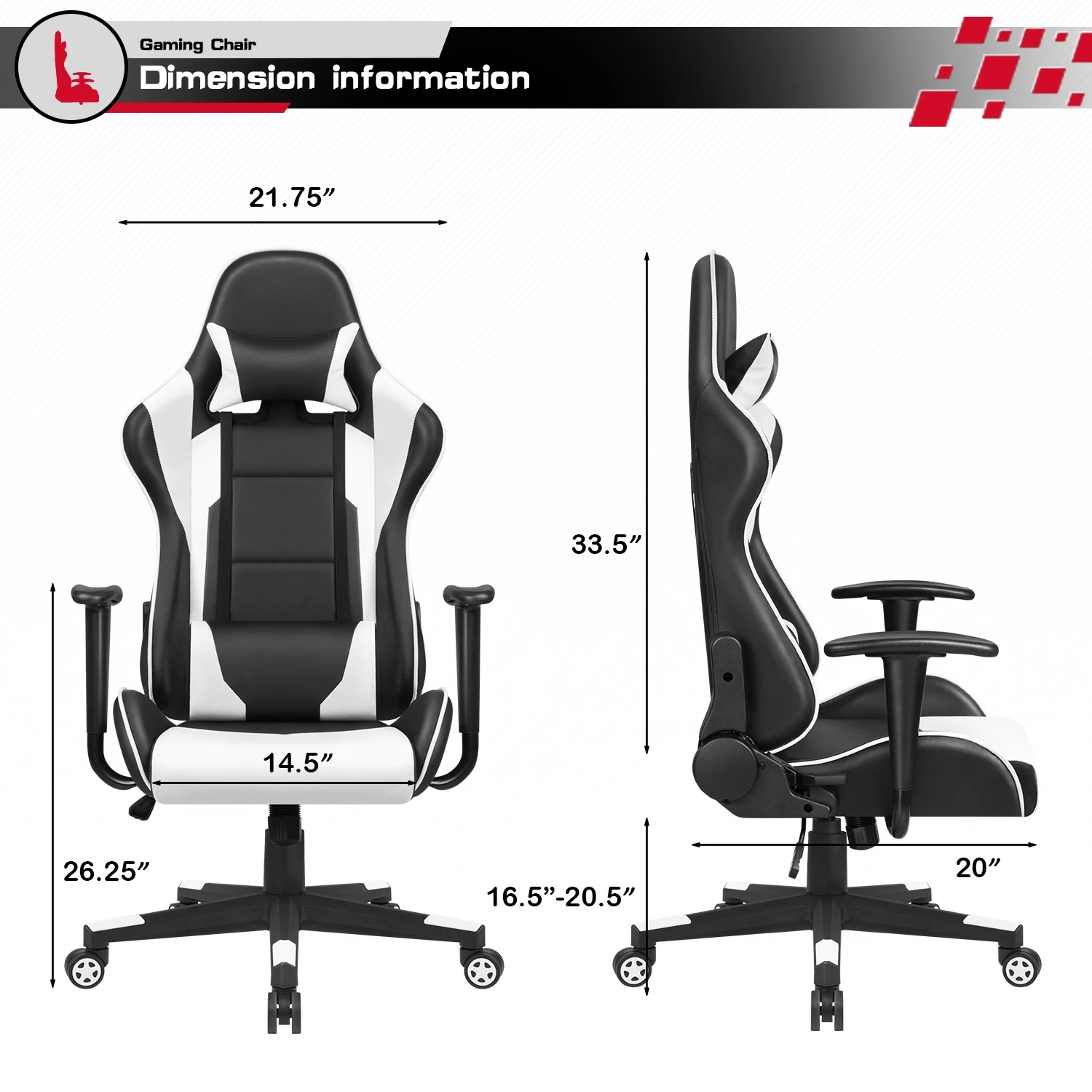 Lacoo Gaming Chair High Back Ergonomic Swivel PU Leather Racing Chair with Headrest, White