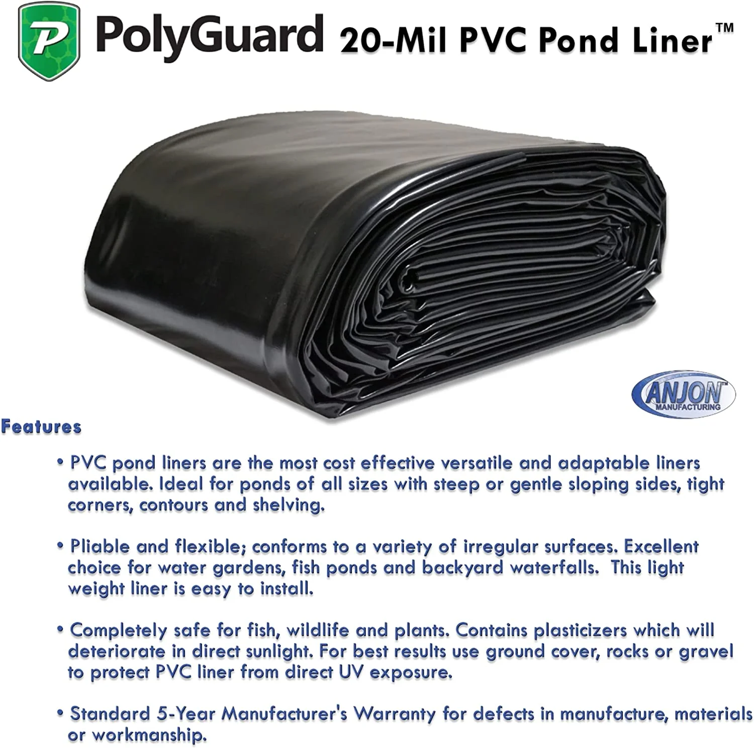 PVC 5 Ft. X 25 Ft. - 20-Mil Pond Liner