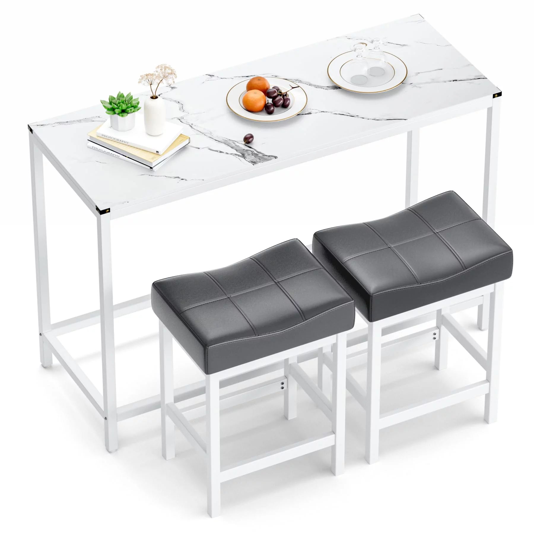 Duerer 3 Pieces Bar Table Set, Counter Height Bar Dining Table with Stools Set, White