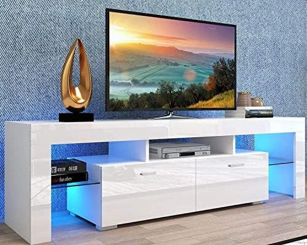TQJKLFDY TV Stand for 65 inch TVs  Entertainment Center with LED Lights 20 Color Effect  Living Room Console Table with  Cabinet and Open Shelve