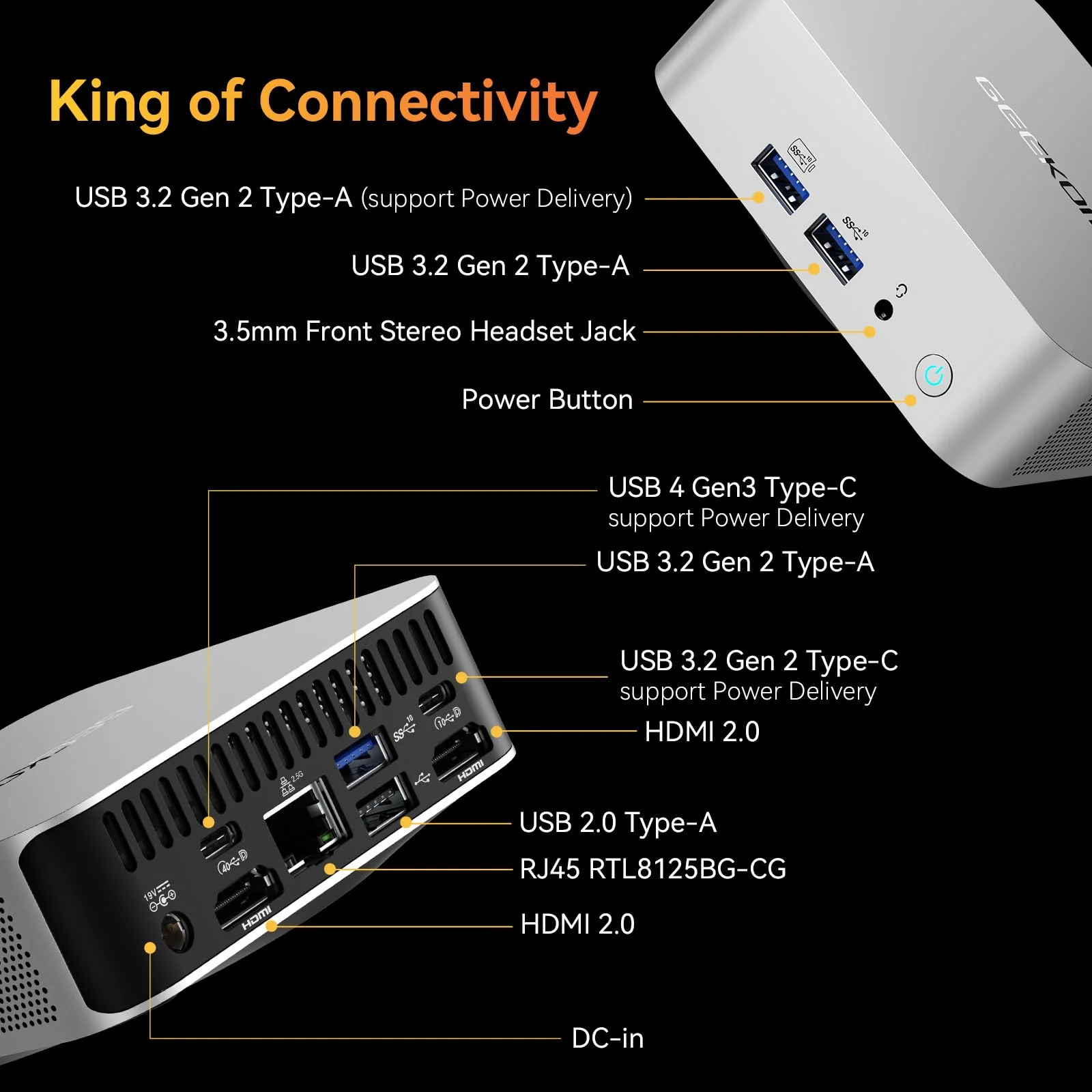 GEEKOM A8 Mini PC, AMD Ryzen 7 8845HS Mini Computers (up to 5.1GHz), 32GB DDR5 5600MHz RAM & 1TB PCIe 4.0 SSD, Windows 11 Pro Mini Desktop, AMD Ryzen AI/Radeon 780M/WiFi 6E/BT5.2/USB4/8K