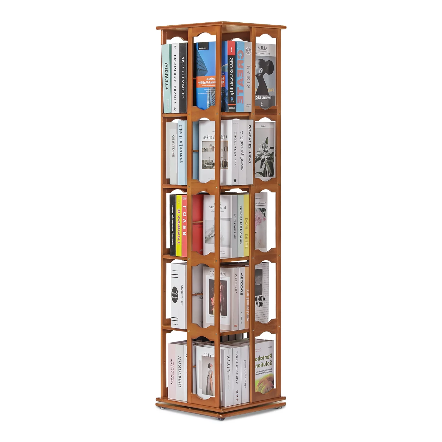 Magshion Bamboo 5 Tiers Swivel Bookcase, Books Toys Display Bookshelf, Brown, for Home