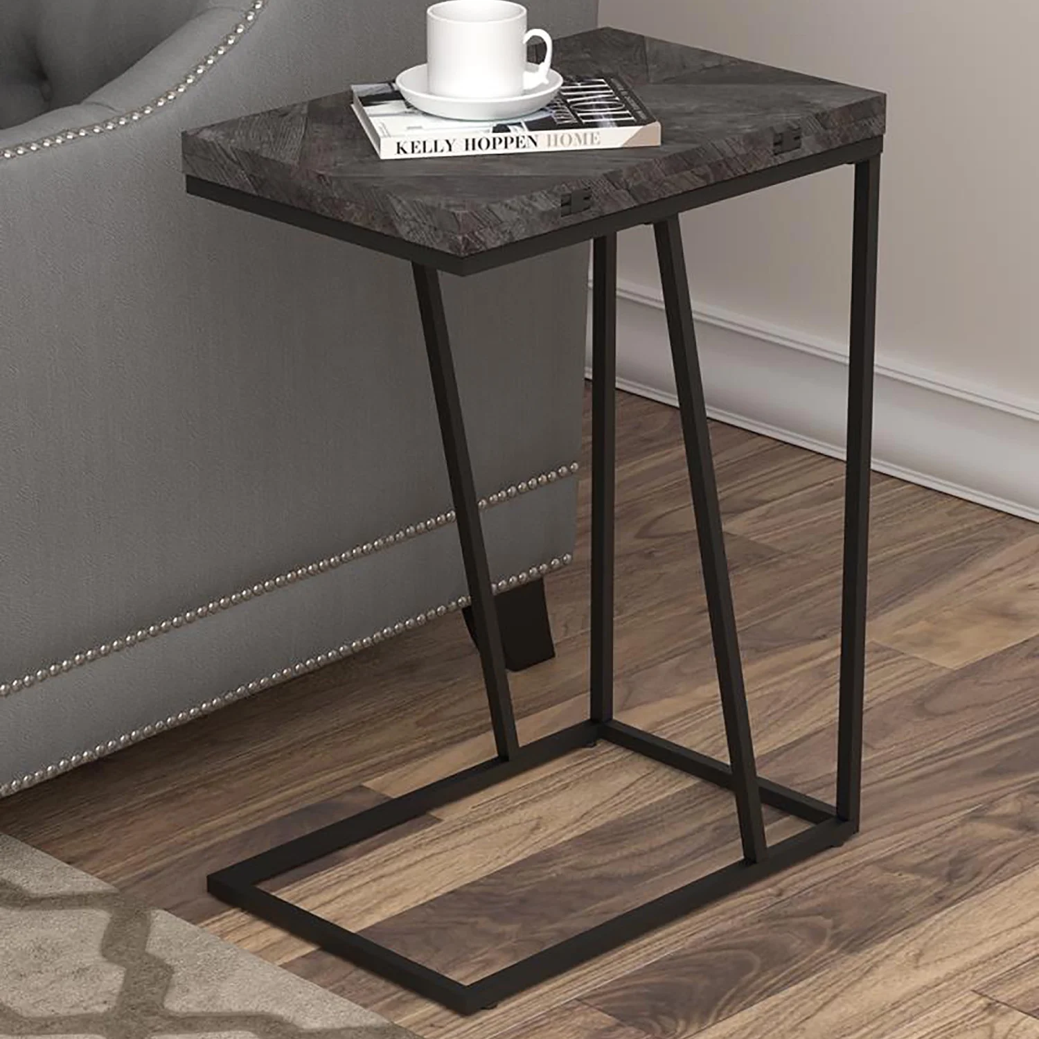 Elegant and charming grey and black rustic rectangle accent table with a touch of sophistication and allure for your living space. Add a touch of style and functionality to your home deco