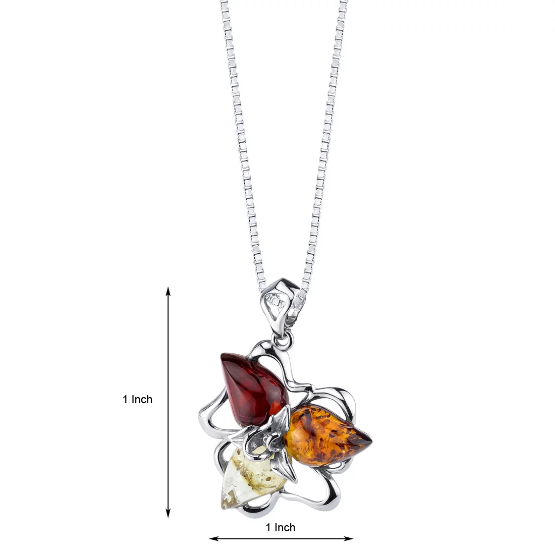Baltic Amber Star Leaf Pendant Necklace in Sterling Silver, 18