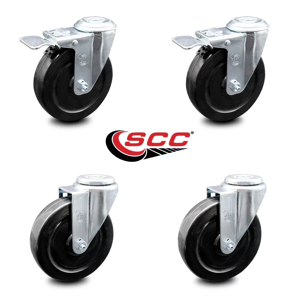 Hard Rubber Swivel Bolt Hole Caster Set of 4 w/5
