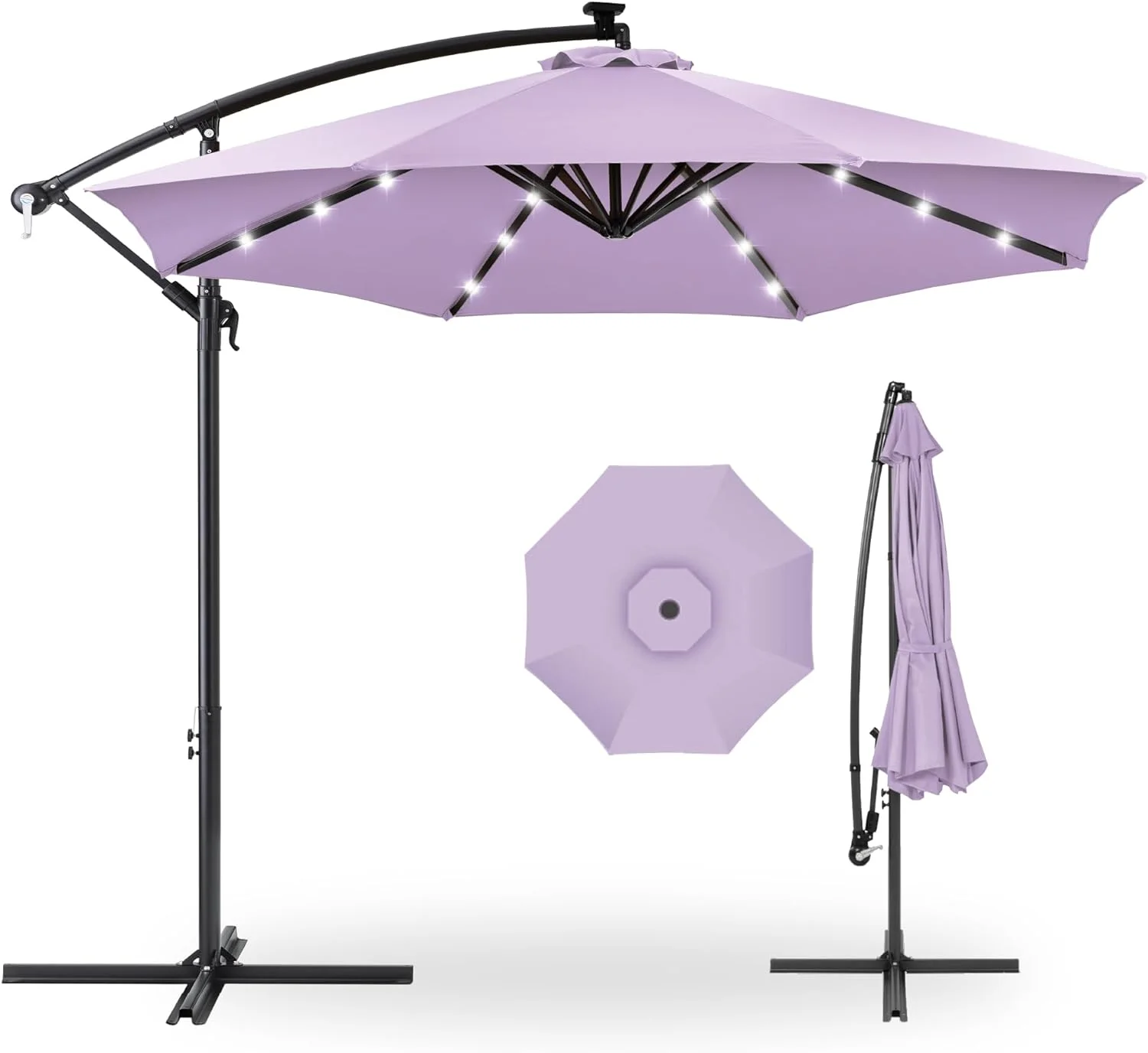 10ft Solar LED Offset Hanging Patio Umbrella - Tilt Adjustment, 8 Ribs, Lavender