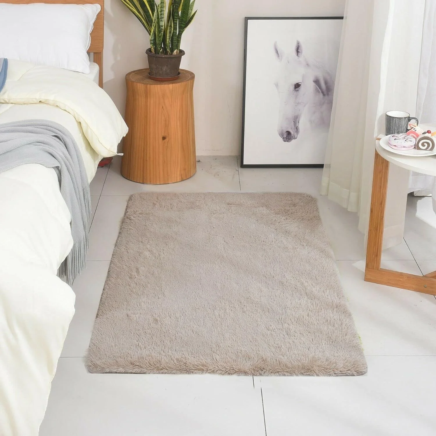 Modern Soft PV Fur Area Rug, Non-Slip Fuzzy Shag, Plush Furry Floor Carpet For Bedroom, Living Room, Nursery, Solid Color 2.5 X 4 Ft - Taupe