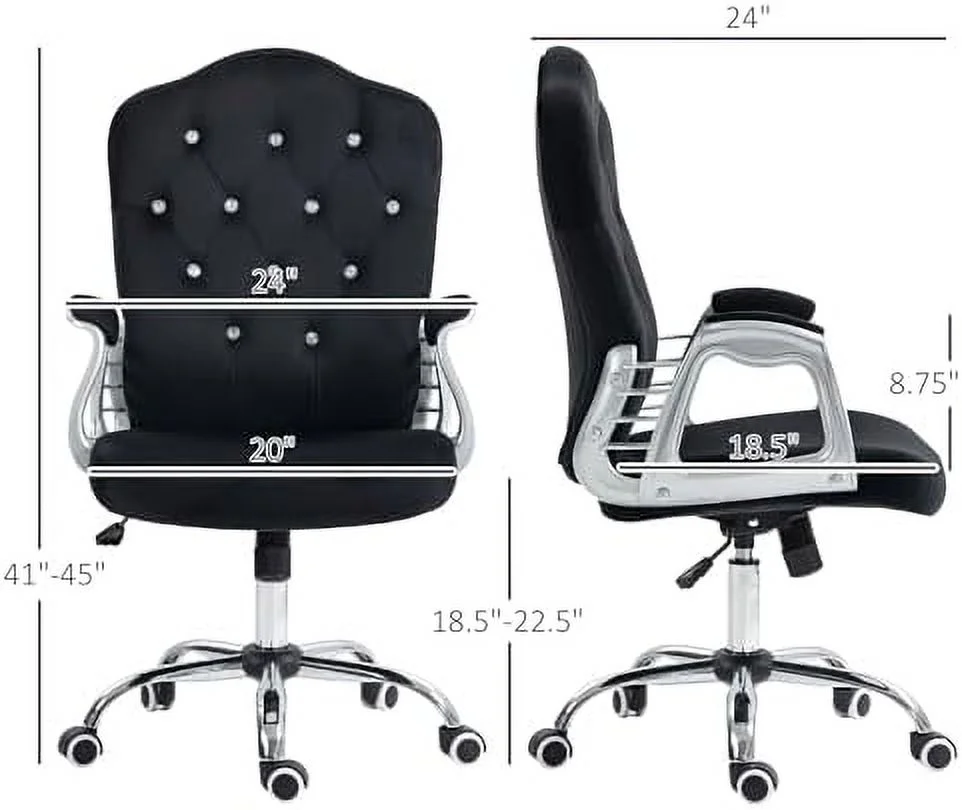 TJCGDTY Home Office Chair  Velvet Computer Chair  Button Tufted Desk Chair with Swivel Wheels  Adjustable Height  and Tilt   Black