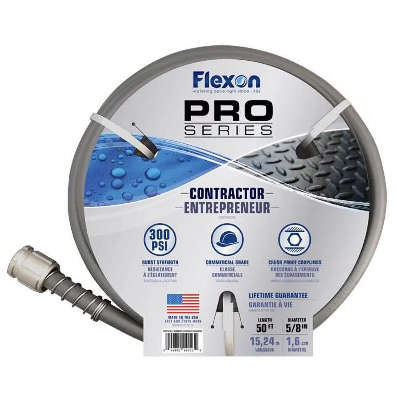 Flexon  0.62 in. x 50 ft. Heavy Duty Contractor Grade Contractor Grade Hose, Gray