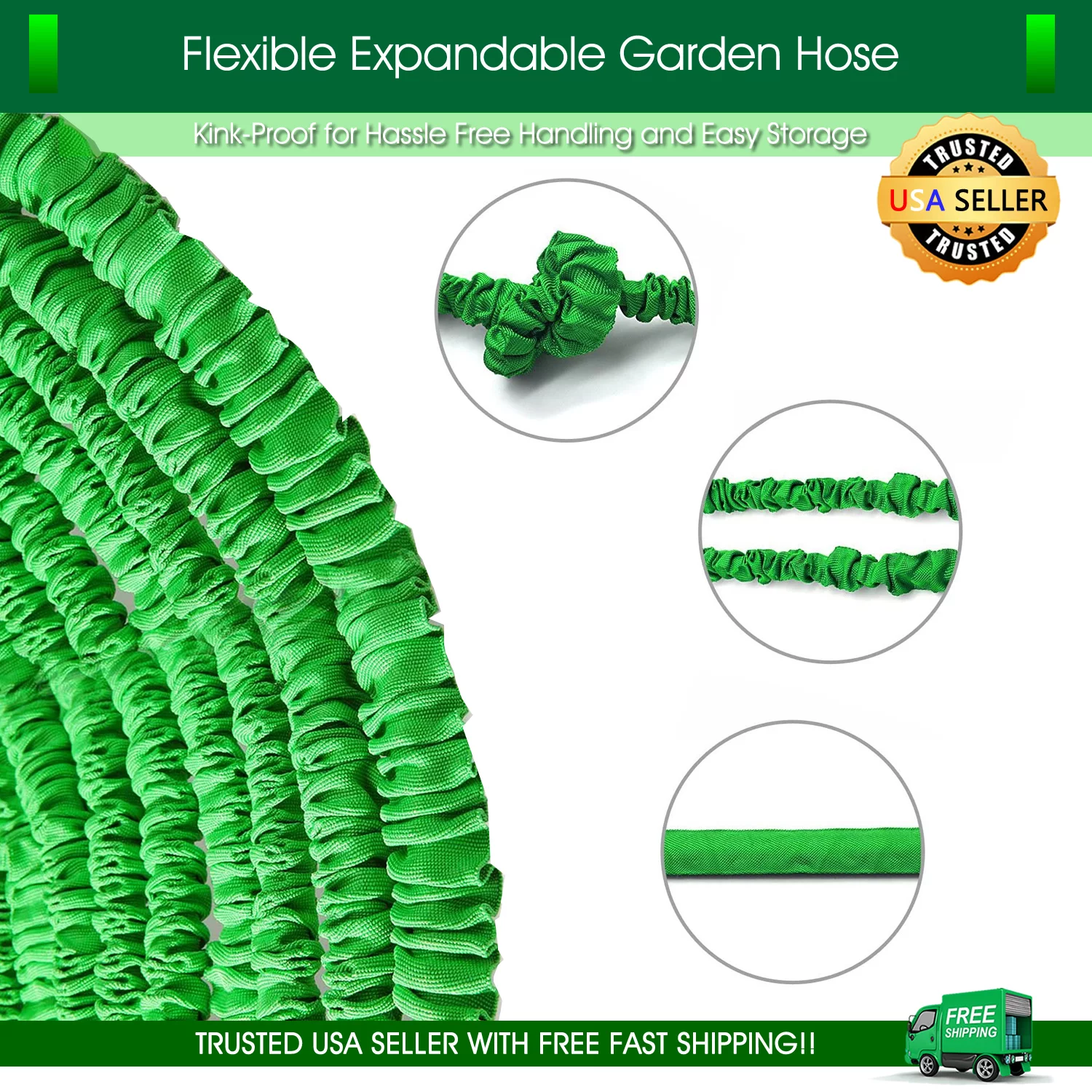 Garden Hose 75 feet Expandable Green Lightweight Heavy Duty Flexible Water Hose