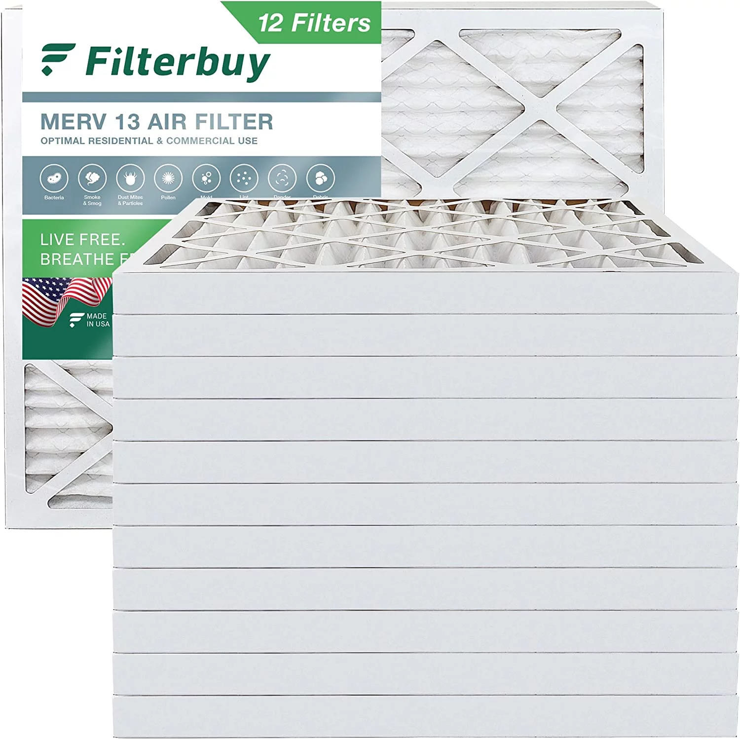 Filterbuy 17x20x2 MERV 13 Pleated HVAC AC Furnace Air Filters (12-Pack)