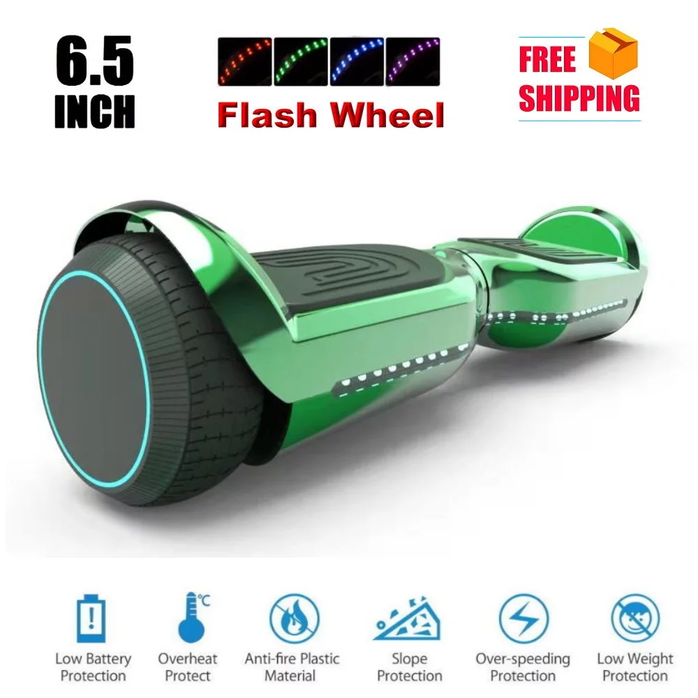 6.5'' Hoverboard with Front/Back LED & Bluetooth Speaker, Self-Balance Flash Wheel, UL Chrome Green