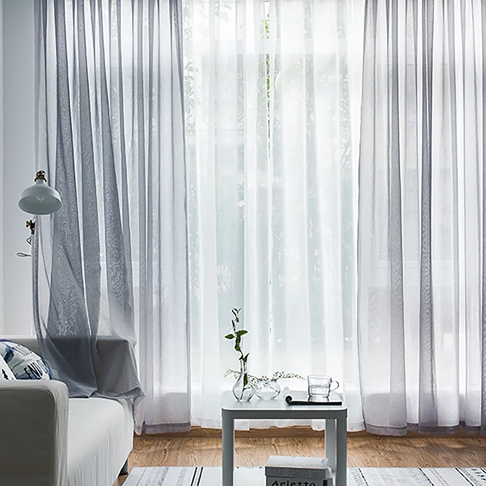 moobody Sheer Curtains Living Room Rod Pocket Window Curtain Panels Bedroom Semi Sheer Voile Curtains Grey (55''Wx84''L,2 Panels)