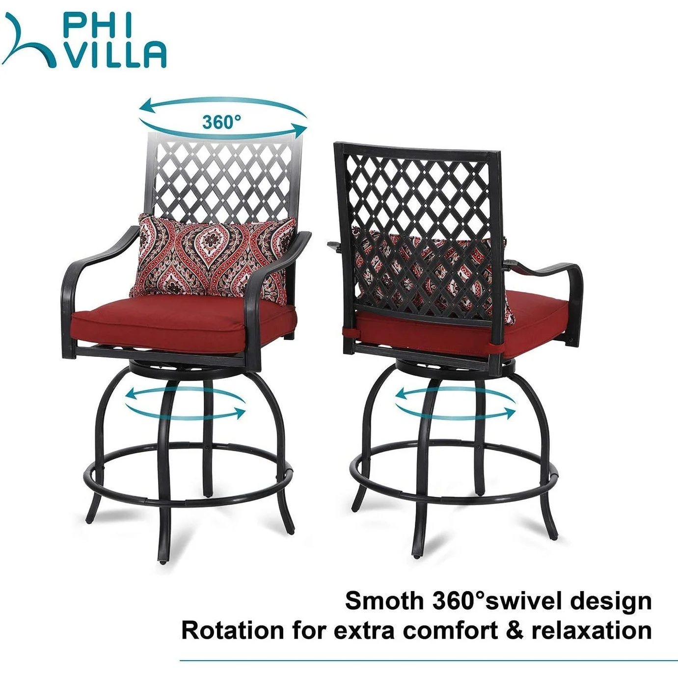 Modern Metal Patio Bar Set with Cushioned Swivel Stools 3-piece - Grey