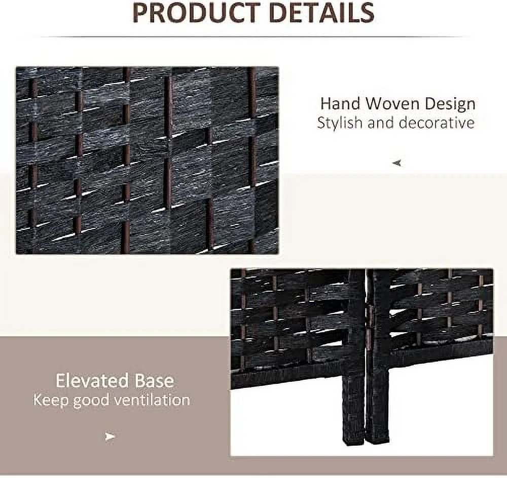HBBOOMLIFE 6' Tall Wicker Weave 6 Panel Room Divider Privacy Screen - Brown