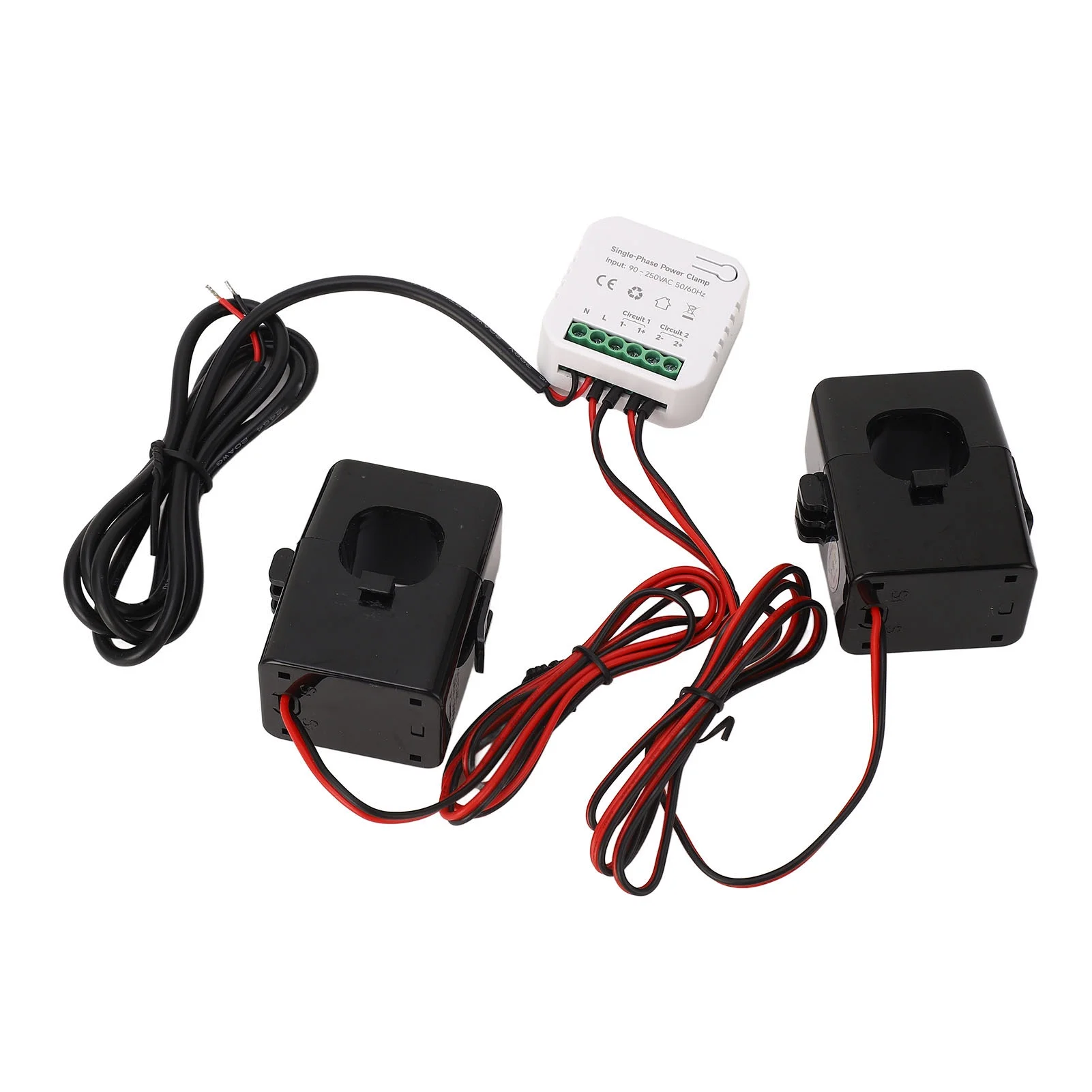 AC 90‑250V Smart Home Energy Monitor, 2 Way Energy Meter APP Monitoring Real Time Smart Energy Consumption Monitor Kwh Electricity Meter with 2PCS 200A Current Transformer