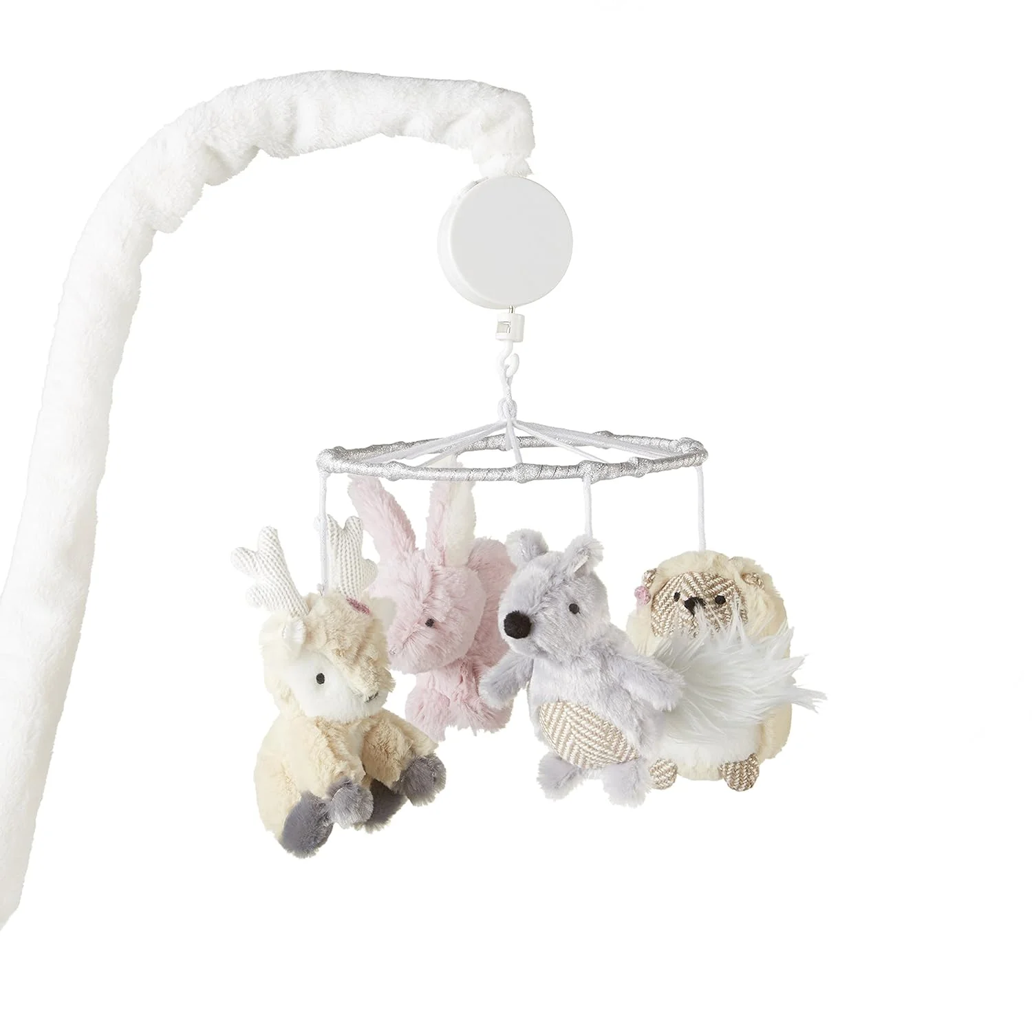 Everly Musical Rotating Baby Crib Mobile  Deer, Bunny, Squirrel, Hedgehog  Tan, , Cream, Grey  Nursery Accessories