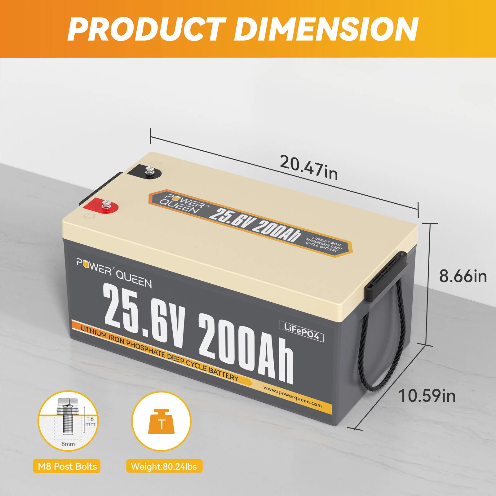 Power Queen 24V 200Ah LiFePO4 Deep Cycle Lithium Battery 5120Wh 200A BMS for Solar RV Off-grid